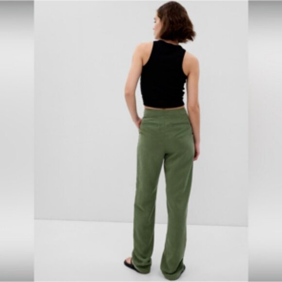 Gap Soft Suit Trouser High Rise Wide Leg Jungle Green Dress Pants NWT 4 Petite - Picture 2 of 13